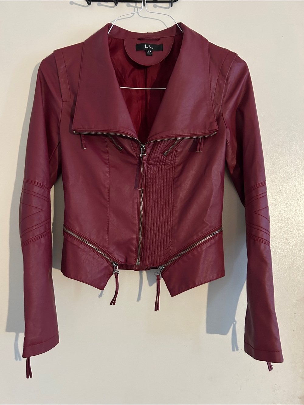 Lulu's Burgundy Faux Leather Moto Jacket
